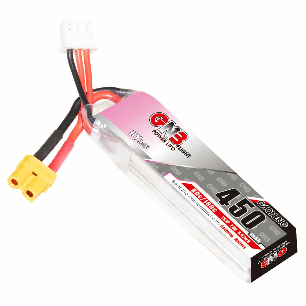 SKYBG2005501 - GAONENG GNB 2S 7.6V 450mAh 80C XT30  LiHV LiPo Battery for DarwinFPV Baby Ape Happymodel Mobula8 Sub250 Nanofly20 iFlight CineBee Whoop Beta FPV Drone