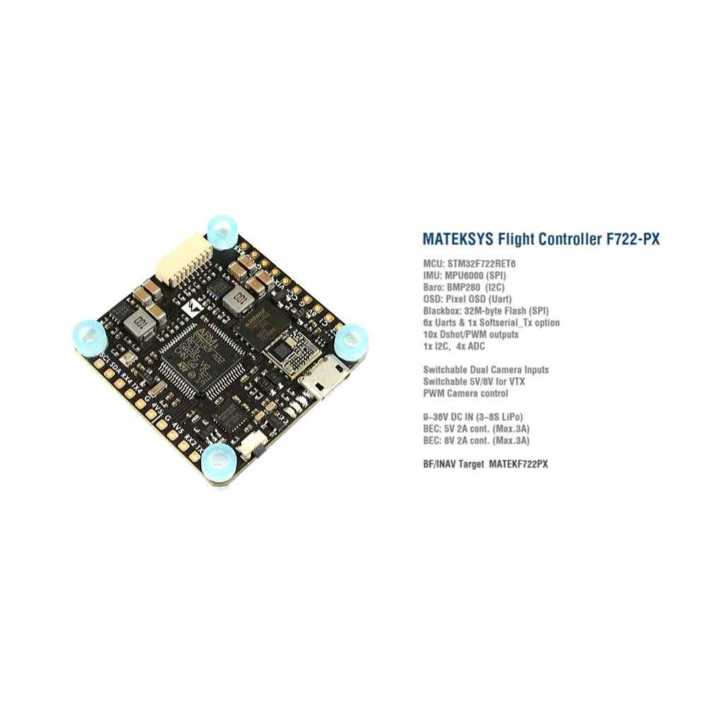 MATEK Systems F722-PX Flight Controller STM32F722, MPU6000, BMP280, Pixel OSD, 32M Flash, for RC Drone Airplane - Image 2