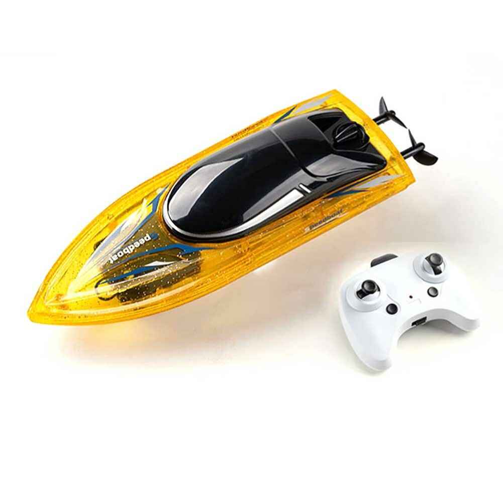 JJRC S13 2.4G RC Boat with LED Lights, High-Speed Waterproof Racing Ship, Capsized Reset, 50-60m Remote Range, Purple/Yellow